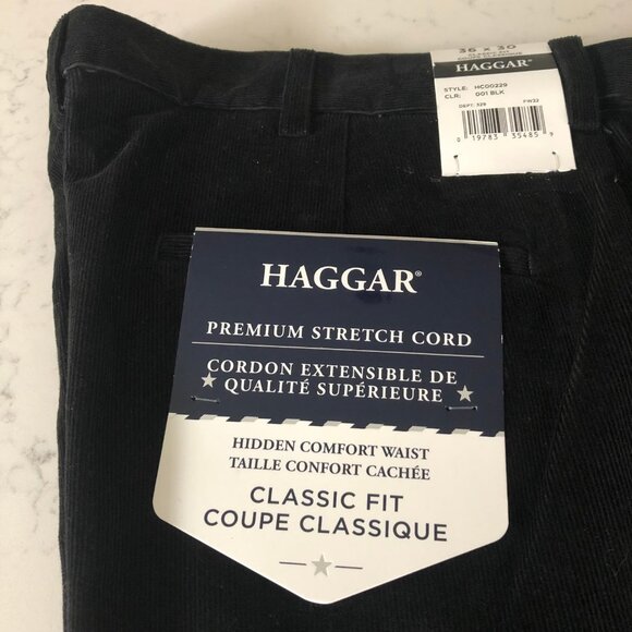 Haggar Premium Stretch Corduroy Classic Fit Straight Leg Pants Black 36x30 NWT - Picture 9 of 16